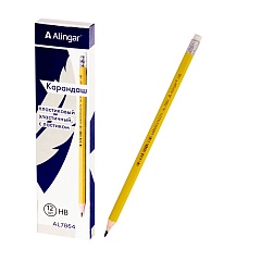 Набор ч/г карандашей, Alingar HB, пластиковый, эластичный, с ластиком, AL7864