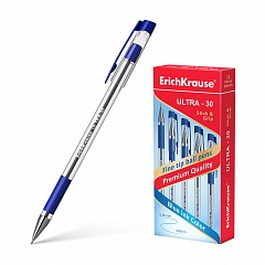 Ручка шариковая Erich Krause Ultra-30 синяя 0,7мм, резиновый держатель, игольчатая, 19613