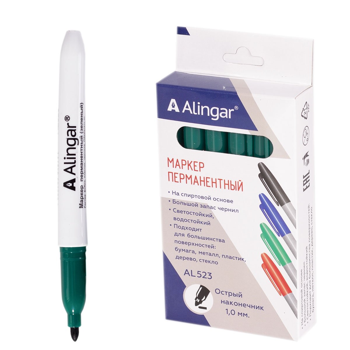 Пернаментный маркер тонкий зеленый Alingar 523