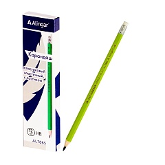 Набор ч/г карандашей, Alingar HB, пластиковый, эластичный, с ластиком, шестигранный, заточенный, цвет корпуса салатовый, в упак. 12 шт. AL7865